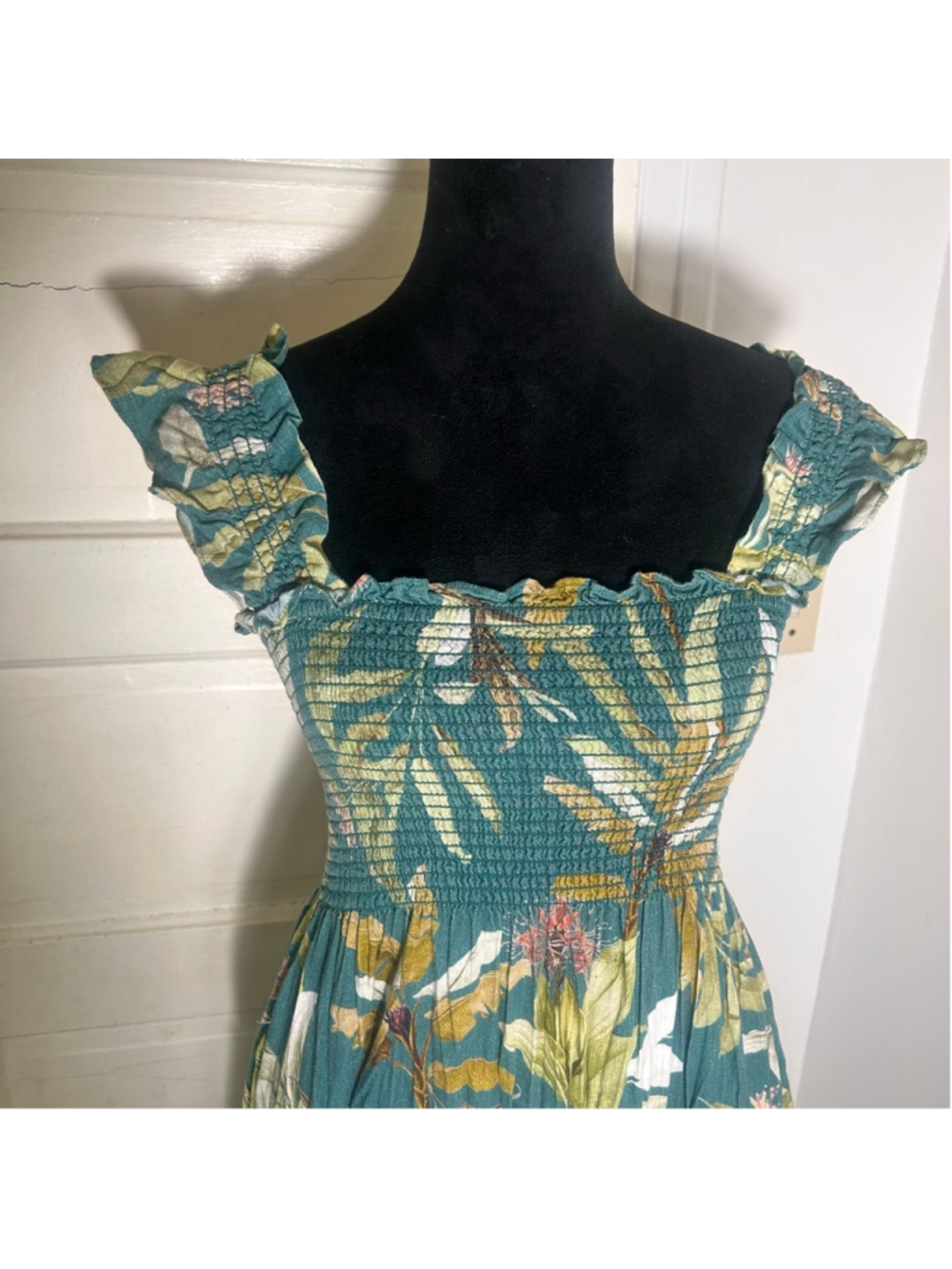 Women's O.P.T. Tuscany Teal Green Floral Smocked Maxi Dress M Summer Ligh - Picture 3 of 10